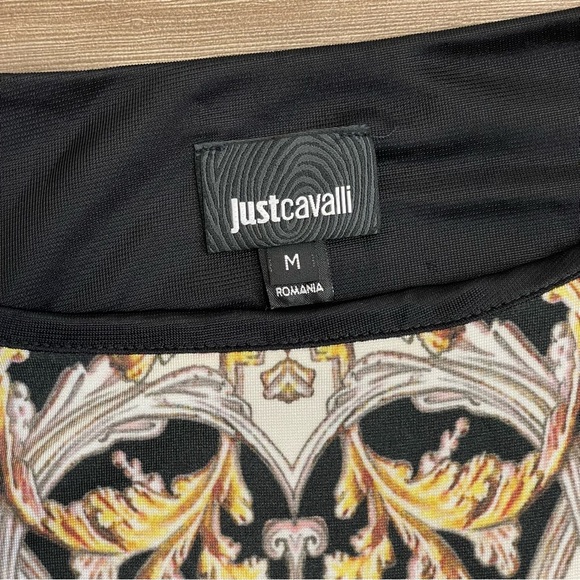 Roberto Cavalli Just Cavalli Black & Gold Baroque Printed Scuba Dress - Picture 5 of 12